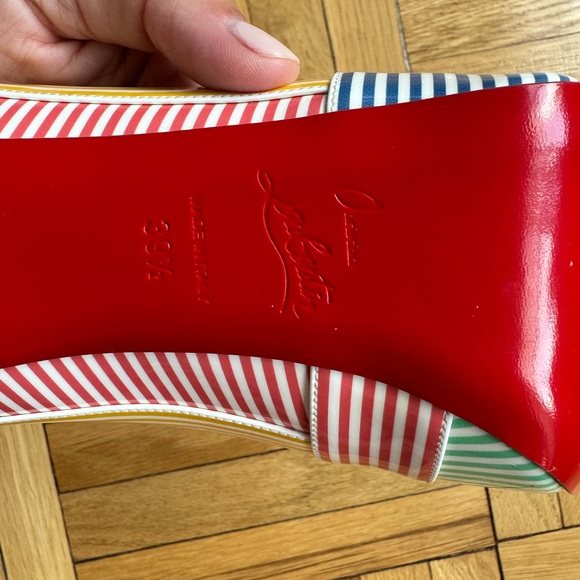 BRAND NEW- Never worn Christian Louboutin Marine Alta Patent Stripes Size:39.5 - Picture 10 of 12